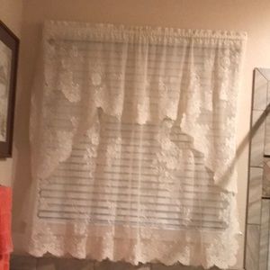Sheer Lace Floral Curtain with Attached Valance (1-piece)
